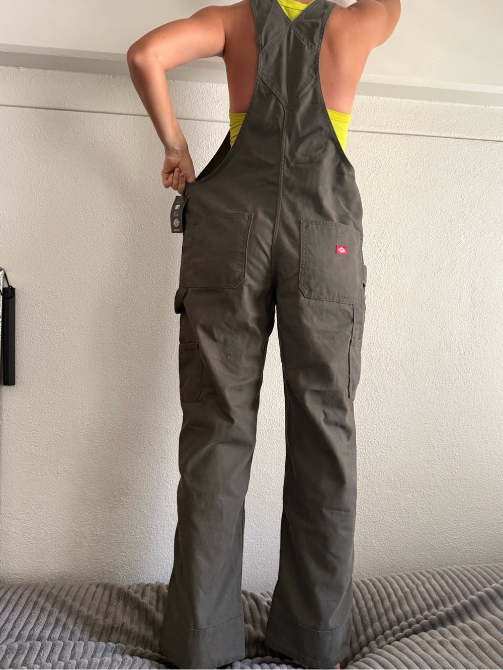 Dickies Women's Relaxed Fit Bib Overalls, Rinsed Moss Green - Picture 7 of 10